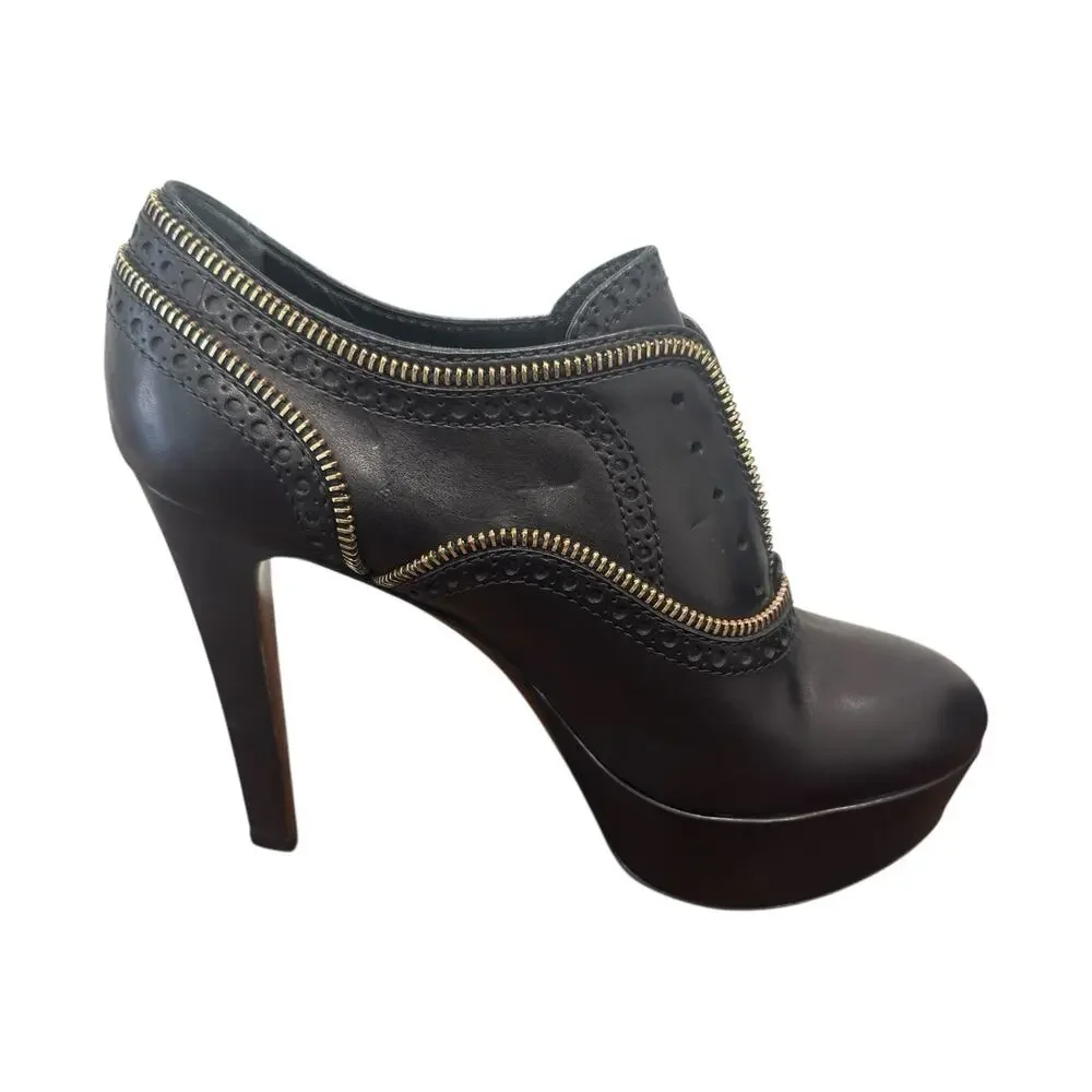 Louis Vuitton Heeled Platform Booties Black Leather Zipper Italy 37.5 EU 7.5 US - Picture 7 of 16